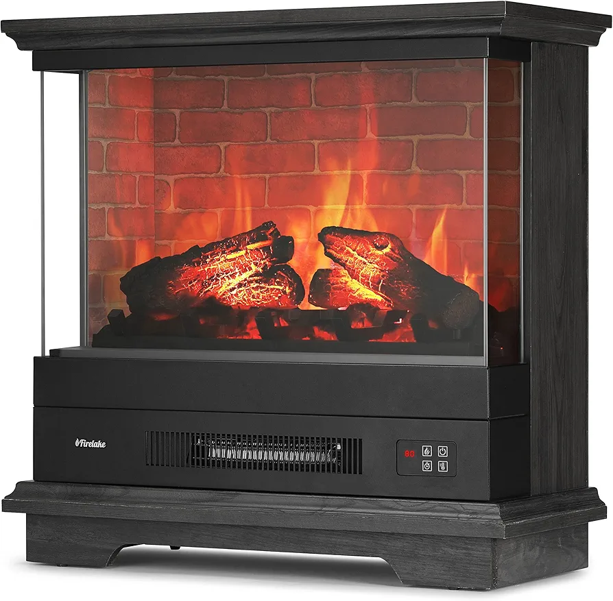 TURBRO Firelake 27-Inch Electric Fireplace Heater - Freestanding Fireplace with Mantel, No Assembly Required - 7 Adjustable Flame Effects, Overheating Protection, CSA Certified - 1400W, Black Walnut