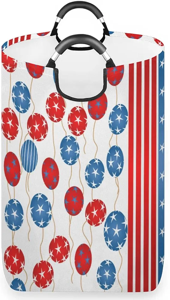 Laundry Basket, 4th of July Laundry Hamper, Collapsible Laundry Baskets, Red White Blue Stars and Stripes Dirty Clothes Hamper for College Dorm, Family 12.6 x 22.7 Inch