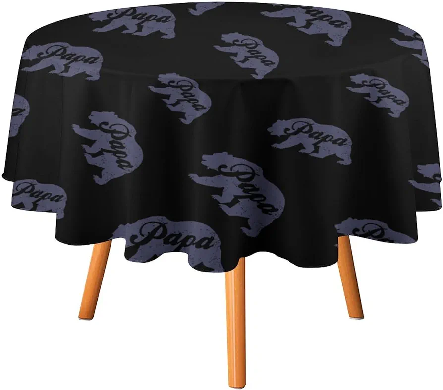 Vintage Papa Bear Father's Day Round Tablecloth Washable Table Cloth Polyester Table Cover for Dining Room Party Picnic 60x60in