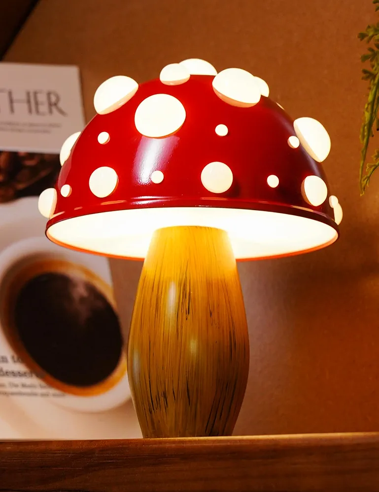 NiHome Mushroom LED Table Lamp, Adjustable Warm & White Lighting Child-Safe Touch-Controlled Brightness for Bedroom, Living Room & Office Decor, Includes 2 Bulbs for Customizable Ambiance (Brown Base)