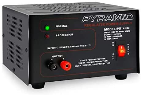 Universal Compact Bench Power Supply - 12 Amp Linear Regulated Home Lab Benchtop AC-to-DC 12V Converter w/ 13.8 Volt DC 115V AC 270 Watt Power Input, Screw Type Terminals,Cooling Fan- Pyramid PS14KX.5