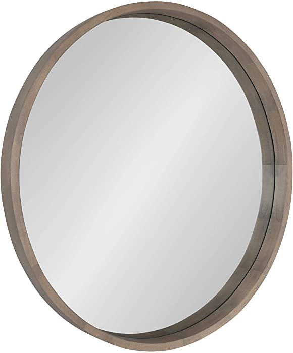 Kate and Laurel Hutton Round Decorative Wood Frame Wall Mirror, 30 Inch Diameter, Graywash