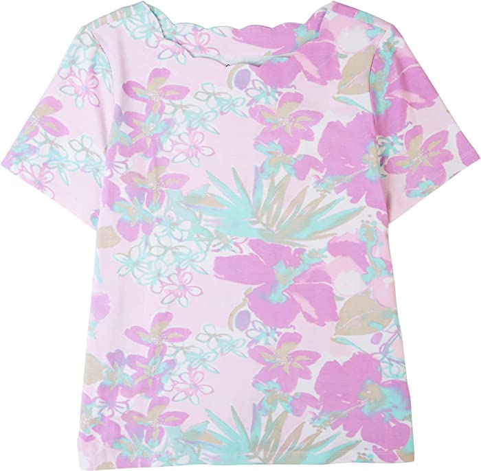 Coral Bay Womens Floral Scalloped Short Sleeve Top