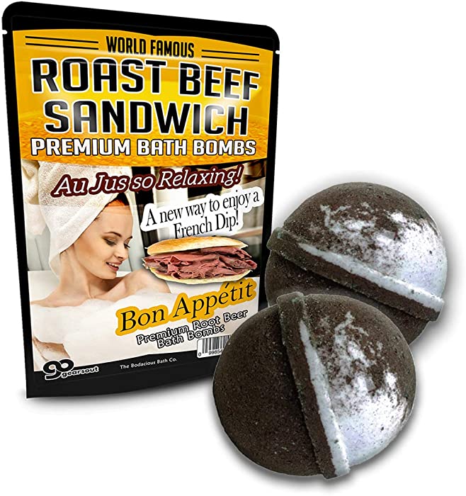 Roast Beef Sandwich Bath Bombs XL Root Beer Bath Bombs Luxury Bath Balls Funny Girlfriend Gags for Best Friends Bath and Body Gags for Men Funny Spa Gifts for Men Weird Gifts Au Jus French Dip