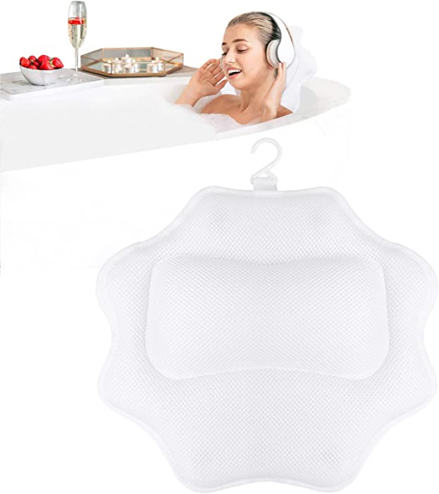 DFStore Bath Pillow, Bath Pillows for Tub, Bathtub Pillow, Tub Pillow with 5d Air Mesh and 6 Suction Cups (14 in), White