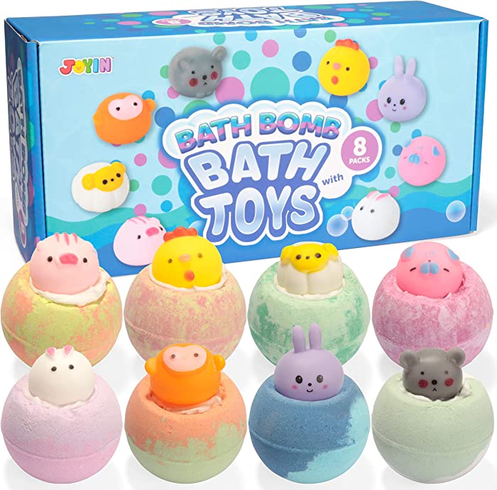 Bath Bombs for Kids with Bath Toys, 8 Packs Handcrafted Kids Bath Bombs with Surprise Toy on The Top, Natural Essential Oil SPA Bath Fizzies Set, Boys Girls Kids Birthday Easter Gift Set