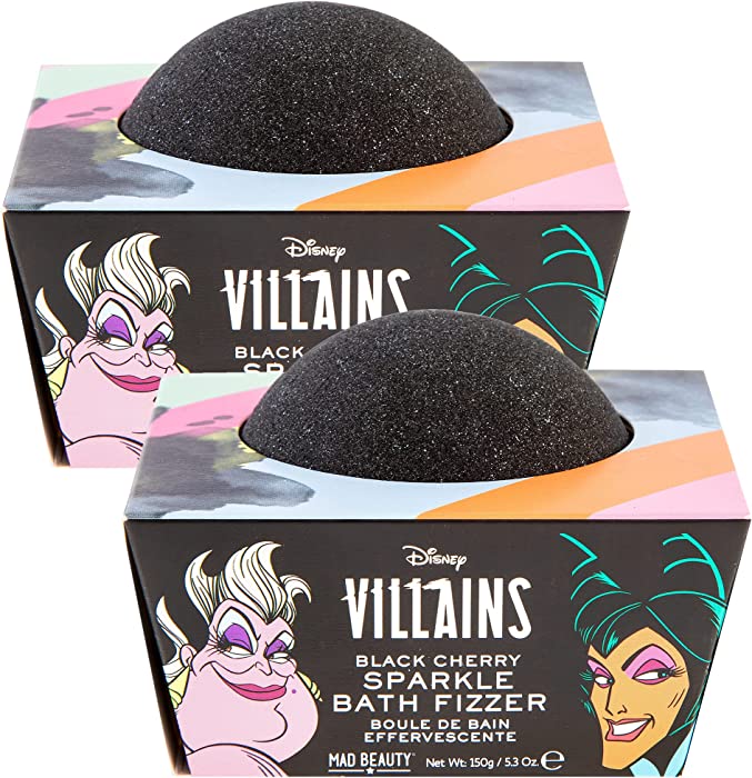 MAD Beauty 2 Count Disney Villains Black Sparkle Bath Fizzers | Pampering Bath Ball Bomb | 2 Pack Black Cherry Scent 5.3 oz each