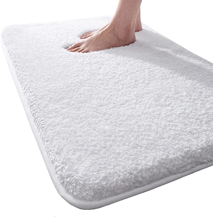 Bath Mats for Bathroom-Anti Slip Absorbent Bathroom Mats Extra Soft Microfiber Bath Mats -Washable Fluffy Plush Shaggy White Bathroom Rugs and Mats for Shower, Tub, Sink,16''X24'',White