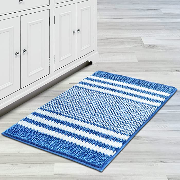 ZJmikia Chenille Bath Mat Bathroom Rugs, Bath Rugs for Bathroom Non Slip, Soft Bathroom Mats, Super Absorbent Floor Mat, Machine Washable(32x20, Blue)