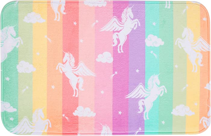 Rainbow Bath Mat, Colorful Bathroom Rugs, Unicorn Bath Rugs, Super Soft and Absorbent Shaggy Plush Bath Rugs, 24''X16''.