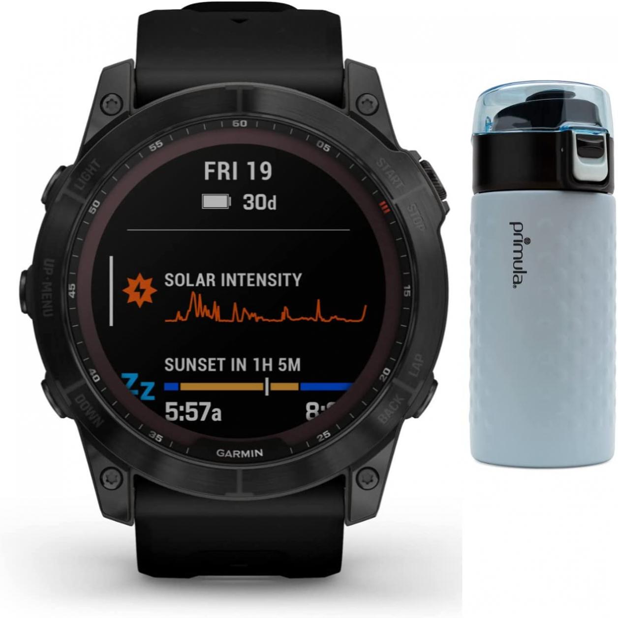 Garmin Fenix 7X Sapphire Solar GPS Smartwatch with Black Band (Black) Bundle with Double Wall Stainless Steel Tumbler (2 Items)