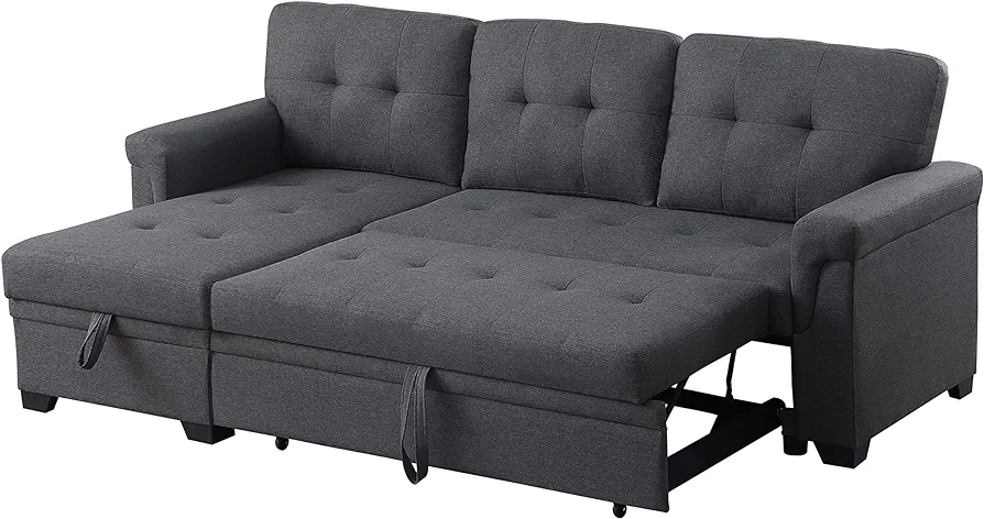 Lilola Home Linen Reversible Sleeper Sectional Sofa with Storage Chaise, Dark. Gray