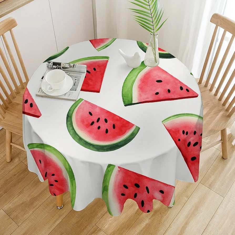 Watermelon Slices Pattern Tablecloth Waterproof Wrinkle Resistant Round Table Cover 50x50in Washable Table Cloth for Indoor Outdoor Kitchen Dining Room Holiday Decorative 60 Inch