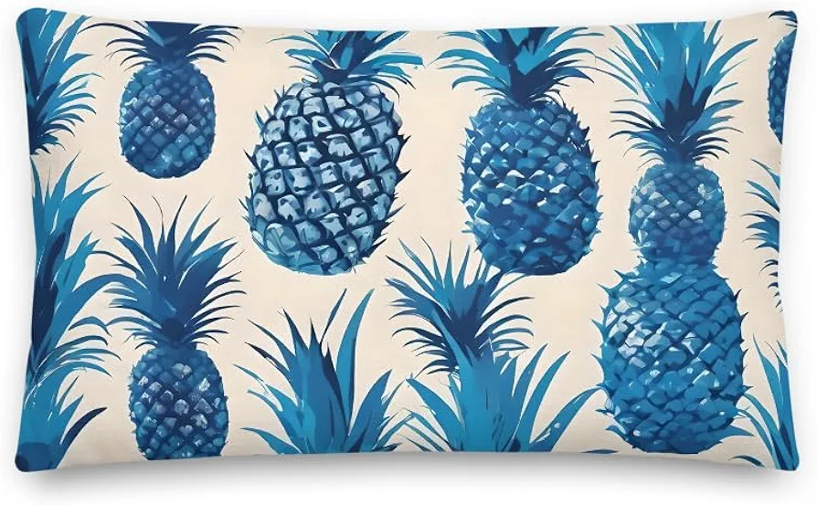 Throw Pillow Indoor Outdoor Blue Pineapple Pattern Patio Decor for Poolside Porch or Any Room Various Sizes, 20″×12″