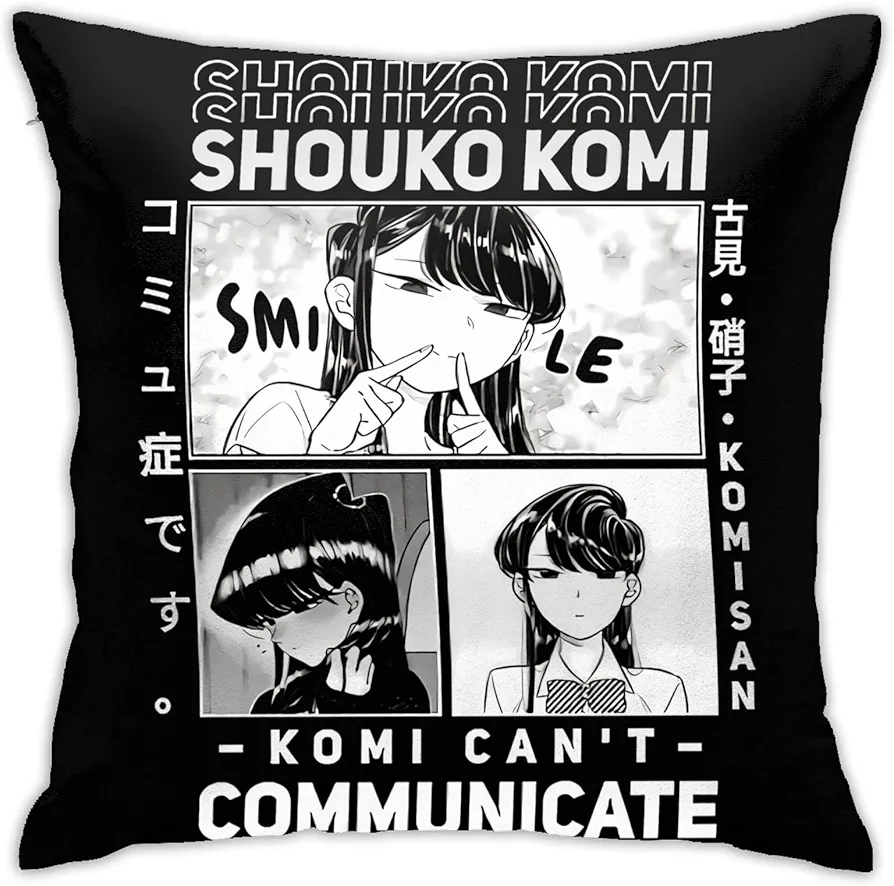 Anime Komi Can't Communicate Throw Pillow Cases Dorm Decor for Bedroom Living Room 18x18 Inch