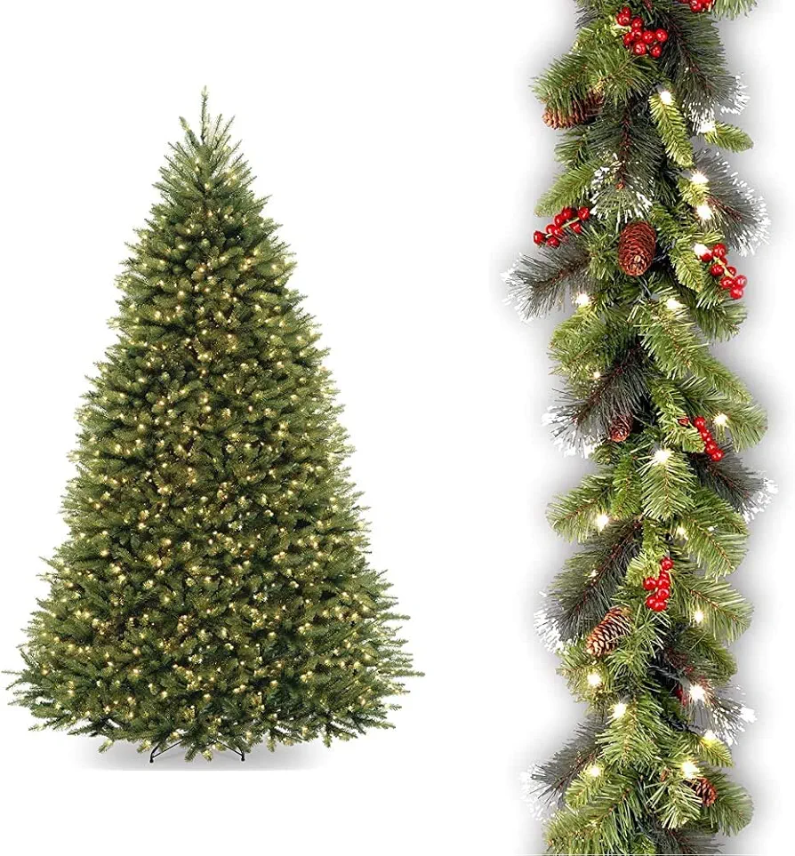 National Tree Dunhill Fir Tree with Dual Color LED Lights , 9 Feet & Tree Company Pre-lit Artificial Christmas Garland | Flocked with Mixed Decorations and Lights | Crestwood Spruce - 9 ft