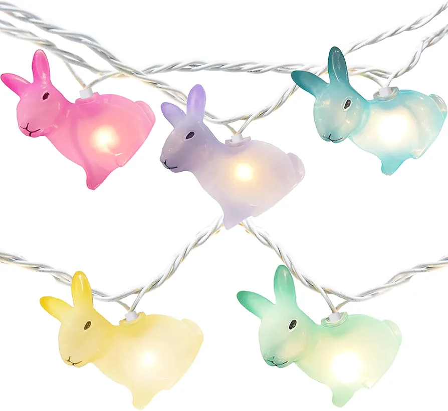 SUNSGNE Easter Cute Rabbit String Lights Bunny Fairy Lights, 8.5ft Easter Bunny Ornaments String Lights with 10 Multicolor Bunny Lights for Outdoor Indoor Room Bedroom Wall Home Decoration