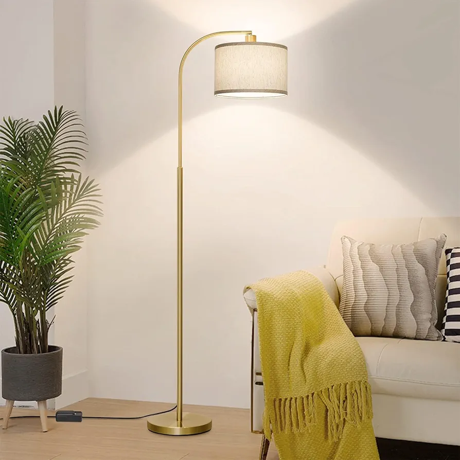 Boncoo LED Floor Lamp Fully Dimmable Modern Standing Lamp Arc Floor Lamp with Adjustable Drum Shade, Gold Tall Pole Reading Lamp Corner Light for Living Room Bedroom Study Room, Bulb Included