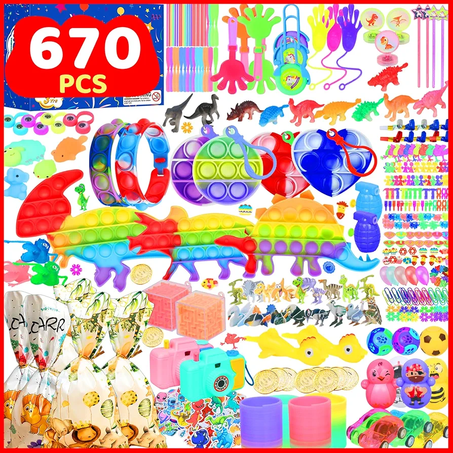 Erotodo 670+ PCS Party Favors for Kids Treasure Box Birthday Party, Goodie Bag Stuffers for Kids, Carnival Prizes, Pinata Filler Stuffers Toys for Classroom, Fidget Toys Pack