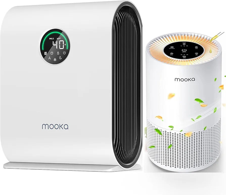 2PACK, MOOKA Air Purifiers for Home Large Room 2500ft² with PM2.5 Air Quality Sensor + Air Purifier for Home Large Rooms up to 1200ft²