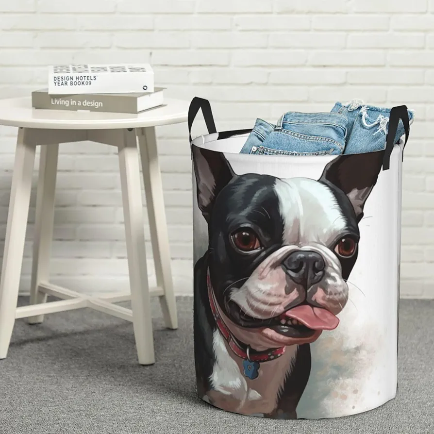 Large Laundry Basket Boston Terrier Laundry Hamper Dirty Clothes Hamper for Laundry Collapsible Waterproof Laundry Baskets Decor Basket for Bedroom Living Room