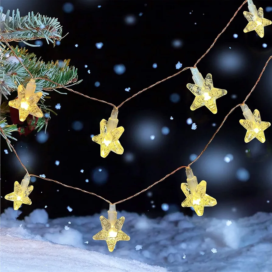 Star Christmas Lights Outdoor,USB Powered 19.5Ft 40 Led Star Lights for Bedroom,Cute Star Fairy Lights for Birthday Wedding Party Camping Kids Play House Tent Room Decor,Warm White