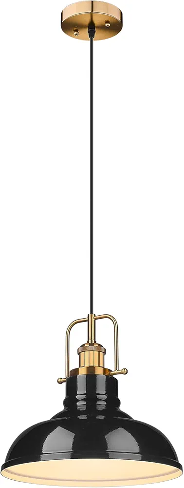 zeyu Modern Industrial Pendant Light, 11-Inch Single Metal Pendant Lamp for Kitchen Dining Room, Black and Gold Finish, 016-1 BK+BG