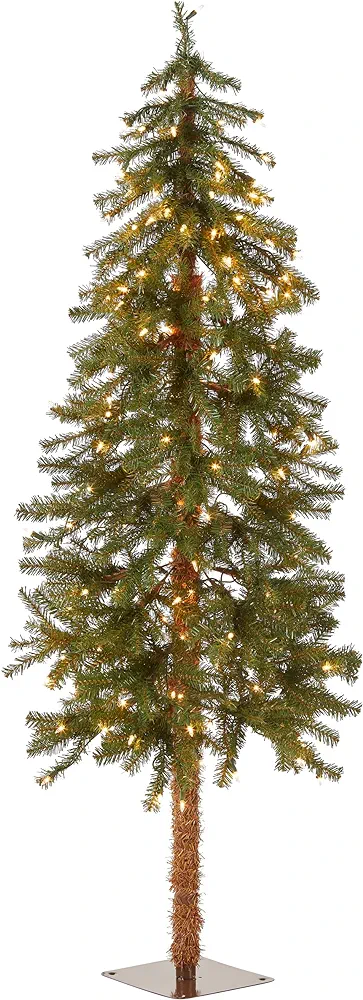 National Tree Company lit Artificial Christmas Tree Includes Pre-strung White Lights and Stand, Hickory Cedar Slim-5 ft