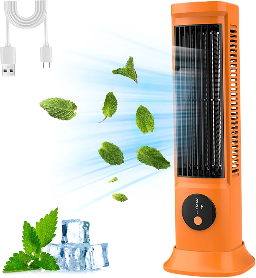 Tower Fan for Bedroom 11.5" Tower Fans Oscillating Quiet, 3 Speeds Cooling Fan for Room, 90° Horizontal/Vertical Floor Fan, USB Bladeless Fan for Bedroom