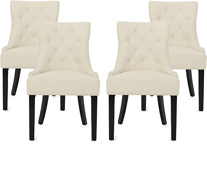 Christopher Knight Home Gwendolyn Contemporary Tufted Fabric Dining Chairs (Set of 4), Beige, Espresso