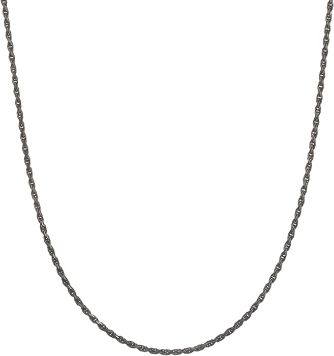 Black Rhodium Flashed Sterling Silver 1.6mm Italian Diamond Cut Rope Chain Necklace 16" - 30"