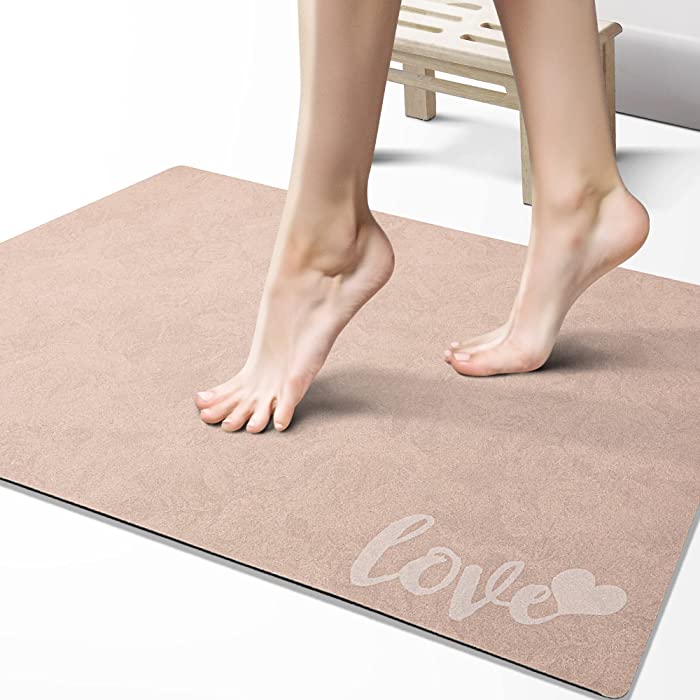 DIHO RUGS Bathroom Mats, Super Absorbent Non Slip Bath Rugs, Washable Bath Mats for Bathroom Floor, Thin Bathroom Rugs, Soft Diatomaceous Earth Bath Mat, Carpet for Tub, Shower (Beige, 24"x 16")