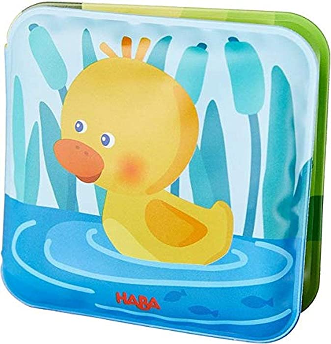 HABA Mini Bathtime Book Albert The Duck with Squeaker Effect - Great for Bathtime or Wading Pool