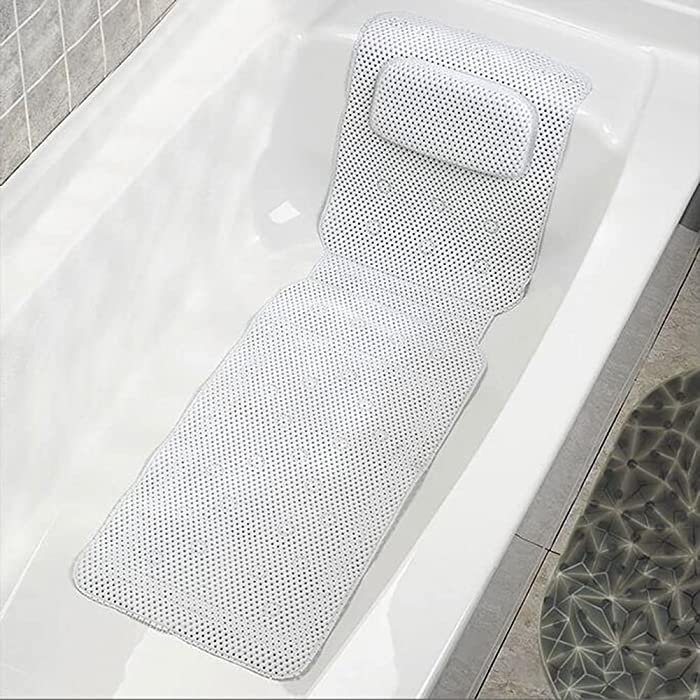 ZQXJBM Full Body Bath Pillow PVC Bath Mat Comfort Head Rest with Non Slip Suction Cup Spa Bathtub Pillow for Neck and Back Support, Easy to Clean