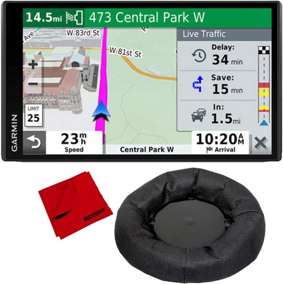 Garmin DriveSmart 65 & Traffic with Included Cable & Weighted GPS Dash Mount + More