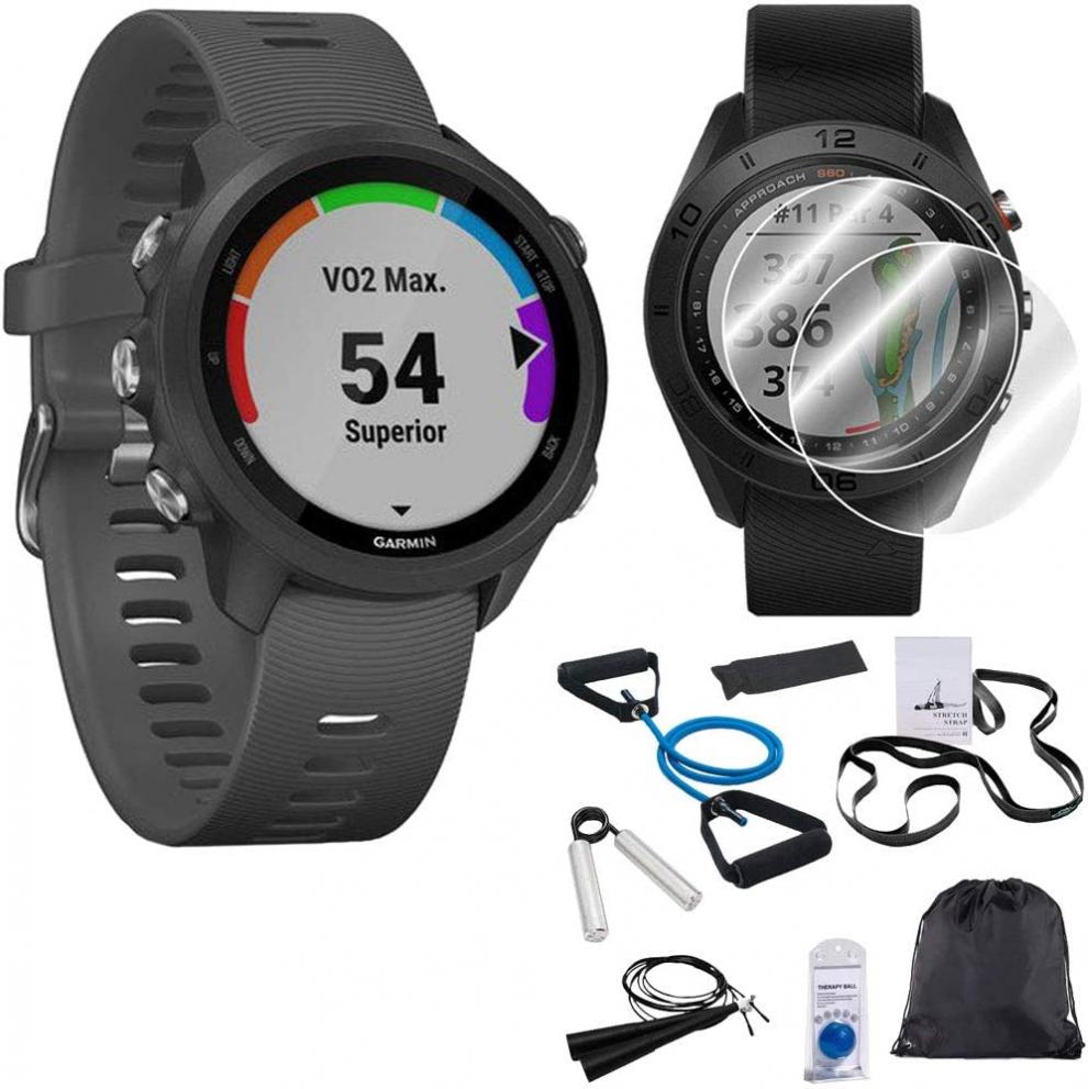 Garmin Forerunner 245 GPS Sport Watch (Slate) with Deco Gear 7-Piece Fitness Kit Bundle