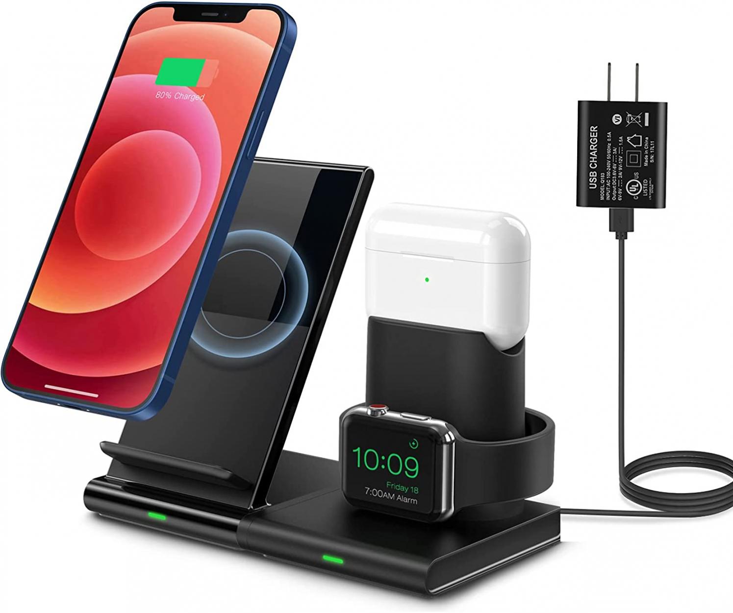 3 in 1 Wireless Charging Station: 15W Fast Wireless Charger Stand with 