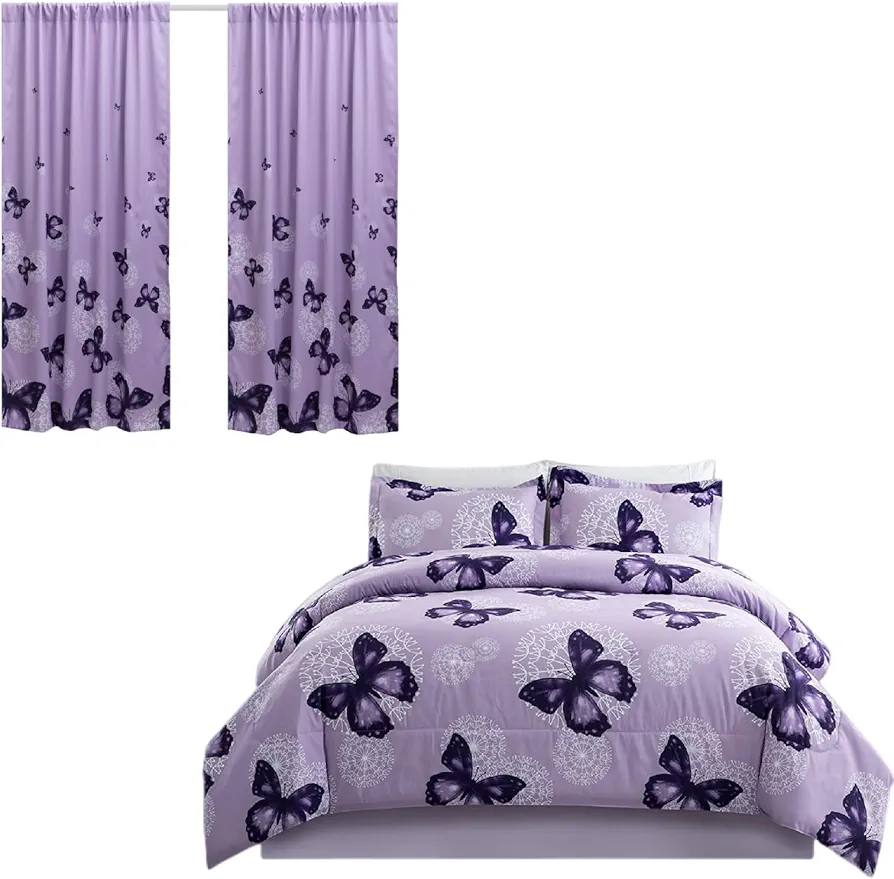 ARTALL Purple King Comforter Set Bundle 84" L x 52" W Window Curtain Room Decor Gift