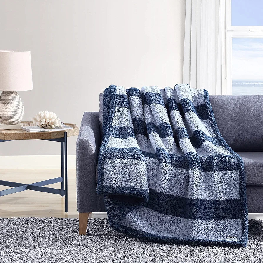 Nautica - Throw Blanket, Ultra Soft Plush Sherpa Bedding, Warm & Cozy Home Decor for Bed or Couch, Dorm Room Essentials (Lawndale Blue/Light Blue, 50" x 60")