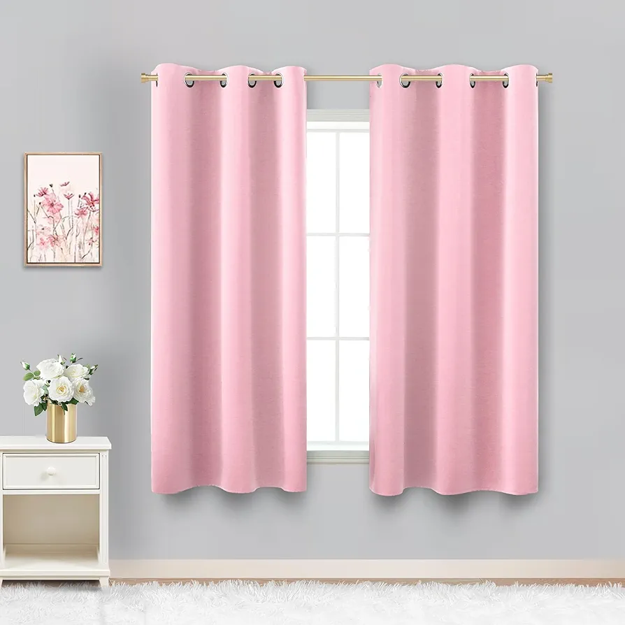 KOUFALL Kids Curtains for Bedroom,Nursery Curtains Girl Blackout Baby Pink Short Princess Room Decor for Teen Girls Bathroom Window,45 Inch Length