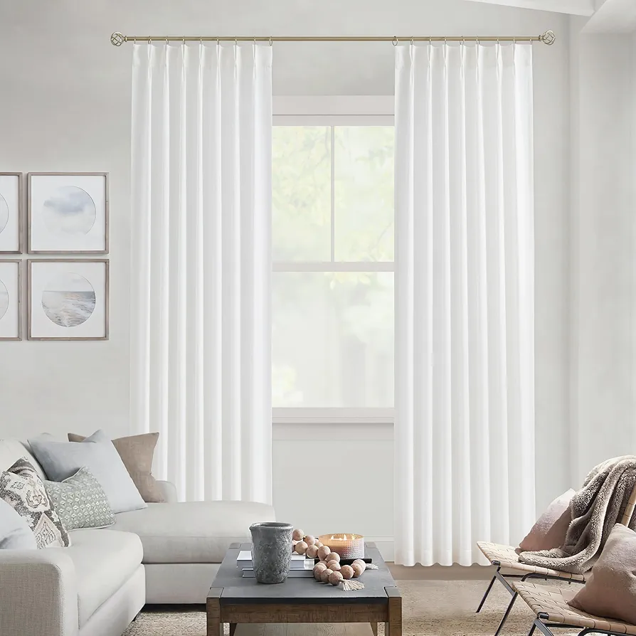 Vision Home White Pinch Pleated Semi Sheer Curtains Textured Light Filtering Window Curtains 108 inch for Living Room Bedroom Rayon Blended Pinch Pleat Drapes with Hooks 2 Panels 40" Wx108 L