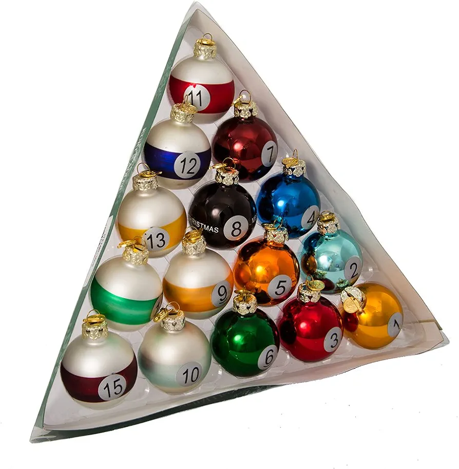 Kurt S. Adler Kurt Adler 40mm Medallion Collection 15 Piece Glass Pool Balls Ornaments, Multi-Colored