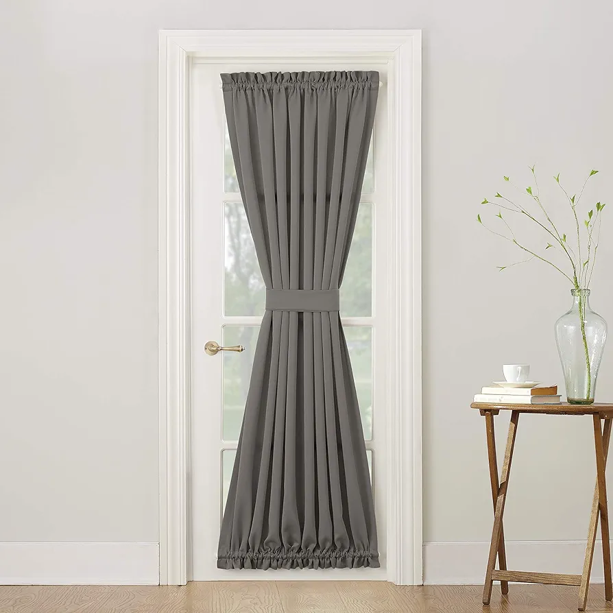 Sun Zero Barrow Energy Efficient Rod Pocket Door Curtain Panel, 54" x 72", Steel