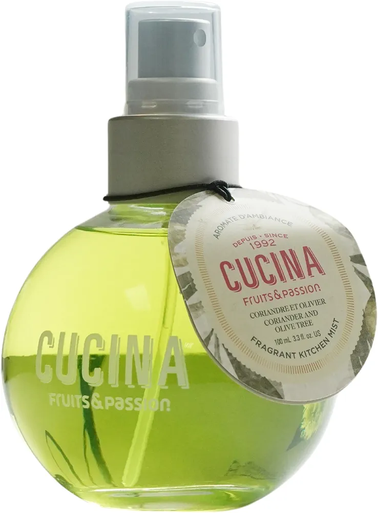 Fruits & Passion [Cucina] Coriander & Olive Tree Kitchen Mist Fragrance, 100ml - Water-Based Air Fresheners for Home & Kitchen Room & Linen Spray -Holiday Edition