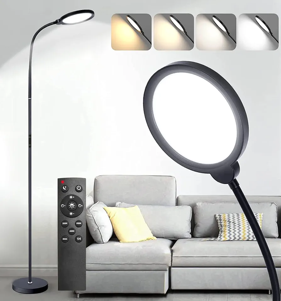 LED Floor Lamps for Living Room,Standing Lamp with Remote Push Button and Adjustable Gooseneck,Bright Dimmable,Custom Color Temperature Reading Lamp for Bedroom Office