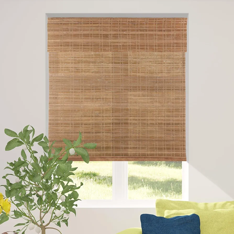 CALYX INTERIORS Cordless Bamboo Roman Shade Blind, Light Filtering, 34.5" W x 48" H, Ceylon Chestnut