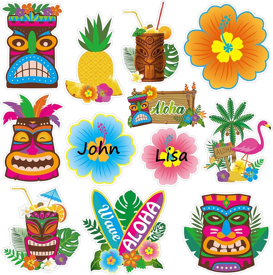 48 Pieces Tiki Cutouts Hawaii Cutouts Party Decorations Tropical Summer Accents Tiki Party Decorations Luau Themed Cutouts for Hawaii Beach Summer Party Baby Shower Classroom Wall Decor