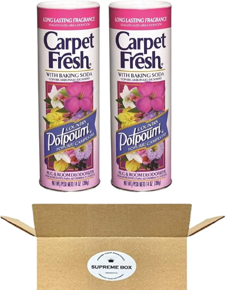 SUPREME BOX Carpet Fresh Rug and Room Deodorizer with Baking Soda, Country Potpourri Fragrance, 14 OZ - Pack of 2 (24 oz in Total)