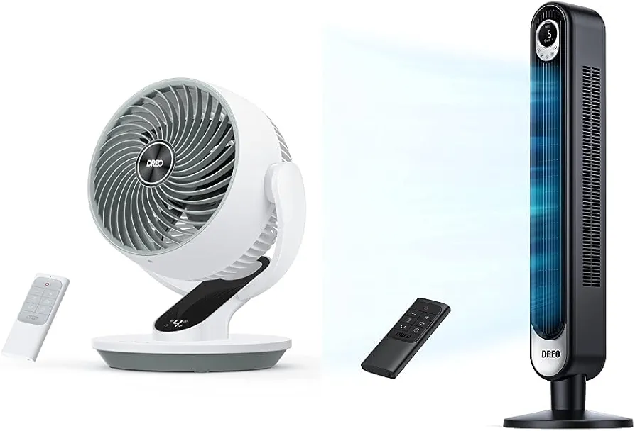 Dreo Oscillating Fan for Bedroom, 9 Inch Quiet Table Fans for Home Whole Room & Tower Fan 42 Inch, Cruiser Pro T1 Quiet Oscillating Bladeless Fan 6 Speeds, 4 Mode