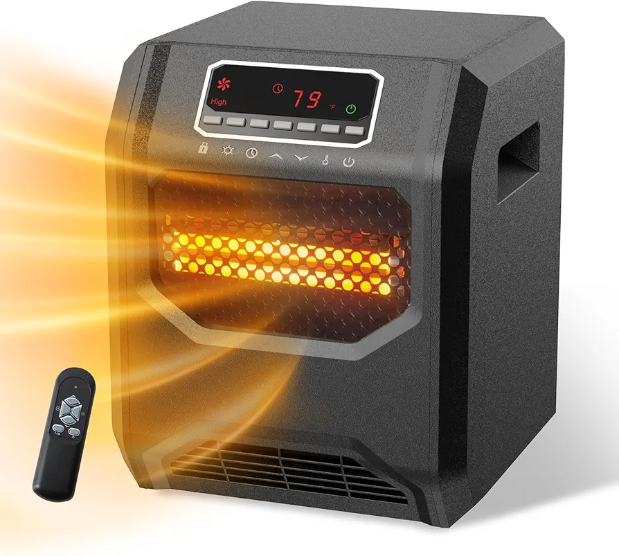 Space Heater,Portable Electric Heater for Indoor Use, 1500W Infrared Quartz Heater with Thermostat,1-12H Timer,LED display,Child Lock for Home Office Bedroom